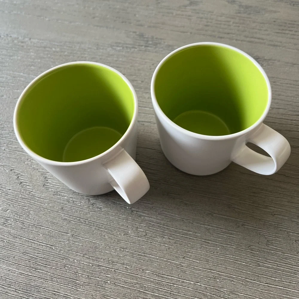 Pair of Max Green & White Crate & Barrel Mugs